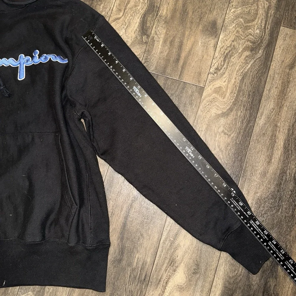 Champion Fleece Hoodie Reverse Weave Script Logo Men's Size M Black 3D Floss